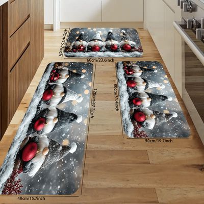 TEMU 1pc Door Mat, Polyester Christmas Carpet Decor, 3d Print With Snowflakes, Black & White Hats, Red Ornaments, Machine Washable, Home Entrance Rug Image