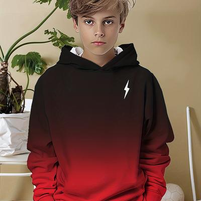TEMU Boys' Gradient Lightning 3d Print Hoodie - Casual Long Sleeve Pullover For Spring & Fall, Perfect Gift Idea Image