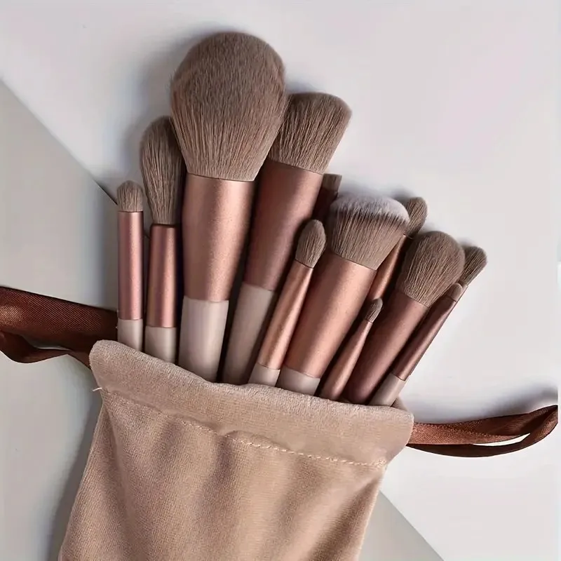 Luxuriöses 13-teiliges Make-up-Pinsel-Set mit weichen synthetischen Borsten – inklusive Reisetasche, parfümfrei für alle Hauttypen Image