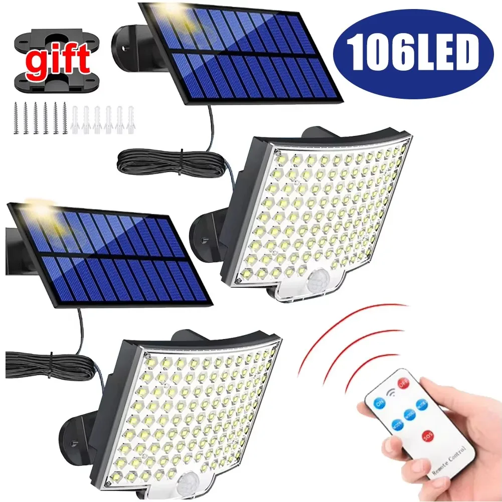 Superhelle 106 LED-Solar-Split-Wandleuchte, 3 Modi, wasserdicht, Bewegungsmelder, Solarlampe für Garten, Straße, Sicherheitslicht