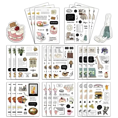 8 Stück Nachmittags zeit Thema kreative Konto DIY Material Dekoration kleine Muster ins Notebook Telefon Fall Aufkleber Image