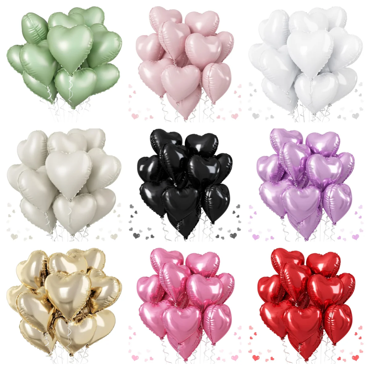 Graugrüne herzförmige Luftballons, 10 grüne herzförmige Luftballons aus Aluminiumfolie, 45,72 cm, olivgrüne herzförmige Luftballons für Helium-Geburtstagsfeier, Dschungel-Geburtstagsfeier, Hochzeit, Image