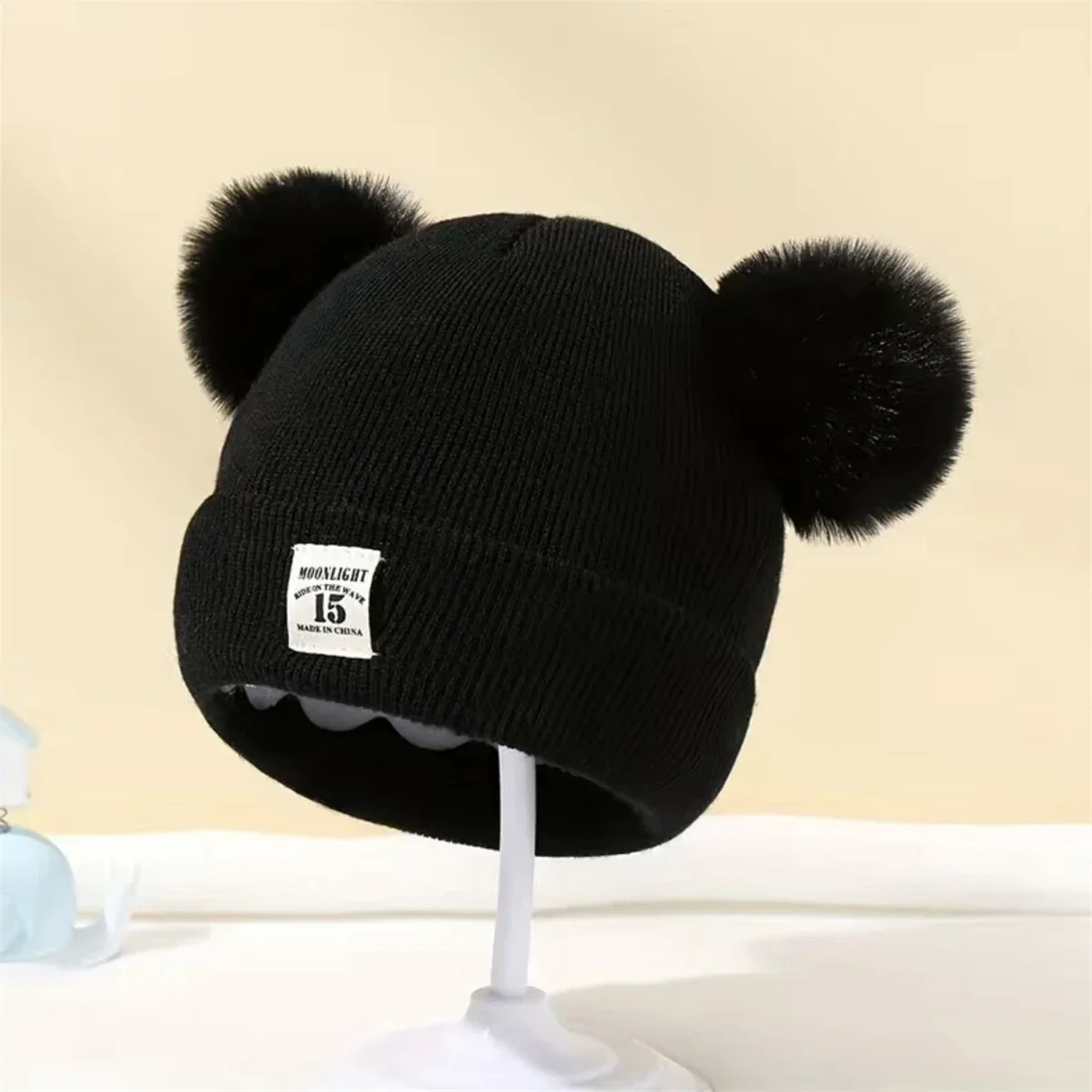 Herbst Winter Baby Warme Gestrickte Hüte Mit Kinder Stricken Beanie Hut Einfarbig Kinder Hut Für Jungen Mädchen Zubehör Image