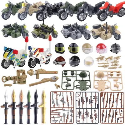 Militärische Waffe Motorrad Figuren Bausteine Zubehör Bazooka Transport Einrichtung Gewehr Image