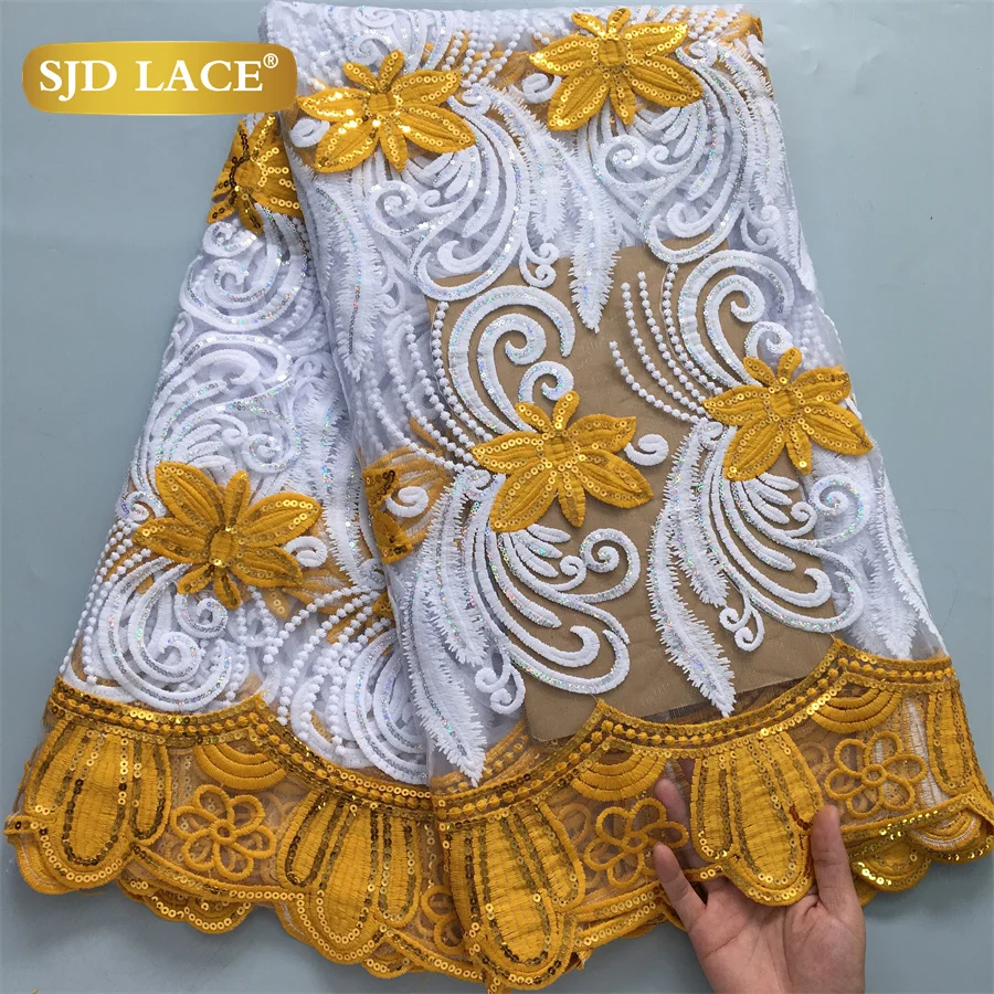 SJD SPITZE Afrikanischer Mesh-Spitzenstoff 2024, hochwertige französische Pailletten, nigerianische Milchseide, Netzspitze zum Nähen, Frau, Partykleid 4114 Image