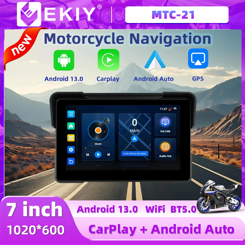 EKIY 7,0“ Android 13.0 Motorrad GPS WiFi MOTO Navigation Wireless CarPlay Wireless Android Auto 4-Core A53 Digitales Armaturenbrett Image