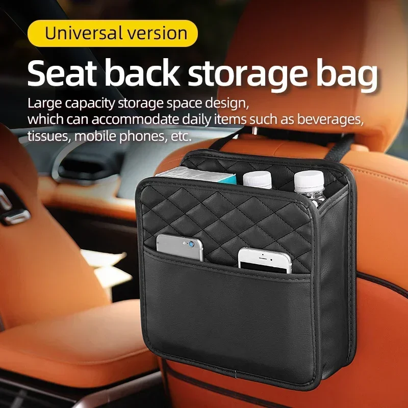 2024 Multi-functional car seat storage bag Leather storage bag Garbage bag Storage bag Portable trash can for most models Image