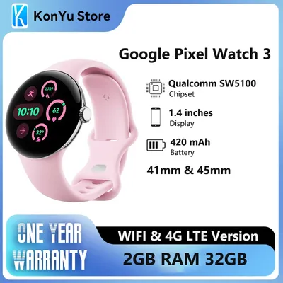 Brand New Google Pixel Watch 3 41mm&45mm WIFI/LTE Version Qualcomm SW5100 Wear OS 5.0 2GB RAM 32 GB eMMC flash SmartWatch