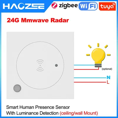 Haozee Tuya WiFi/ZigBee 24G MmWave Radar Smart Human Presence With Illumination Detector Support Light Switch 95~250V