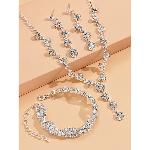 elegantes Strass-Schmuckset für Damen, bestehend aus Halskette, Ohrringen und Armband, perfekt für Hochzeiten, Partys und formelle Anlässe Image