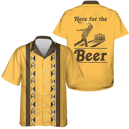 Kinder Geometrisch Vintage Lässiges Hemd Knopfhemd Kurzarm Vintage Brautkleider schlicht Casual Sommer Frühling Kubanisches Halsband Knopf hoch Gelb Image