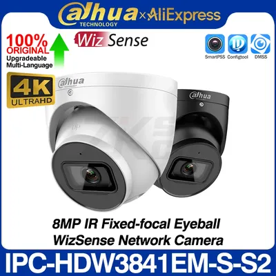 Dahua Original IPC-HDW3841EM-S-S2 8MP 4K WizSense Network POE IP Camera IR 30M SD Slot Built-in MIC