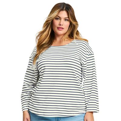 Plus Size Women's Aimee Stripe Top by Avenue in Navy Ivory (Size 26/28)