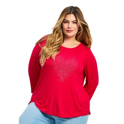 Plus Size Women's Love Heart Top by Avenue in Red (Size 30/32)
