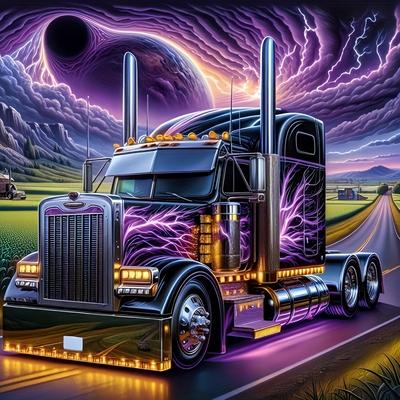 TEMU Large 50x50cm Diy 5d Diamond Painting Kit - Vibrant Semi-truck With Accents, Round Acrylic Diamonds, Set For Home Wall Decor, New Diamond Painting Kits Image