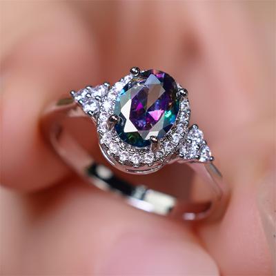 TEMU 1pc Silvery Color Oval Cut Stone Cz Claw Rings Wedding Valentine's Day Gifts Image