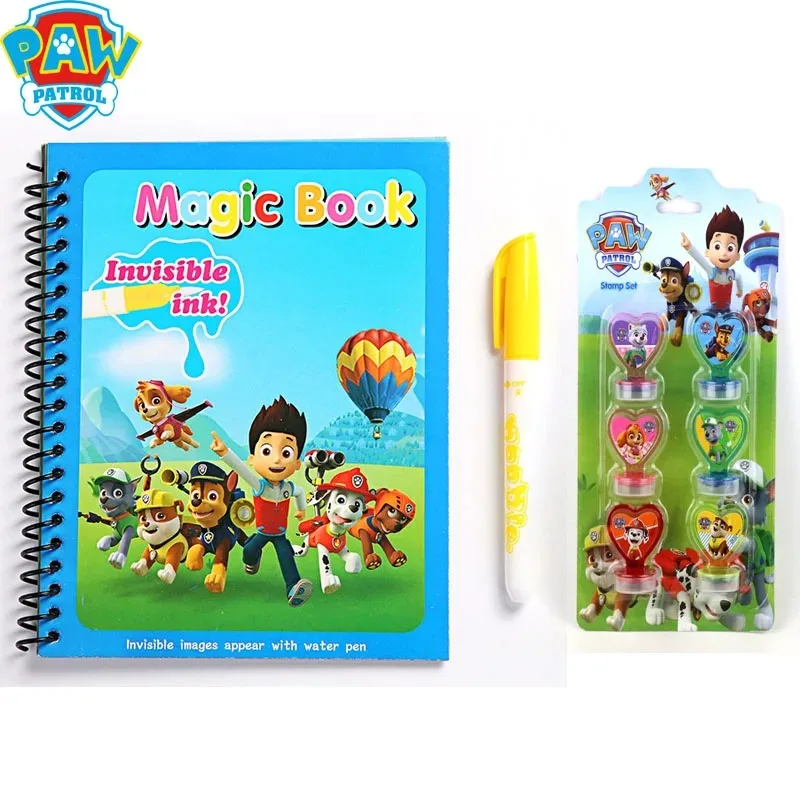Original Paw Patrol Magie Buch Kinder Kreative Graffiti Wasser Malerei Puzzle Spielzeug Anime Hund Modell Siegel Cartoon Druck Geschenke Image