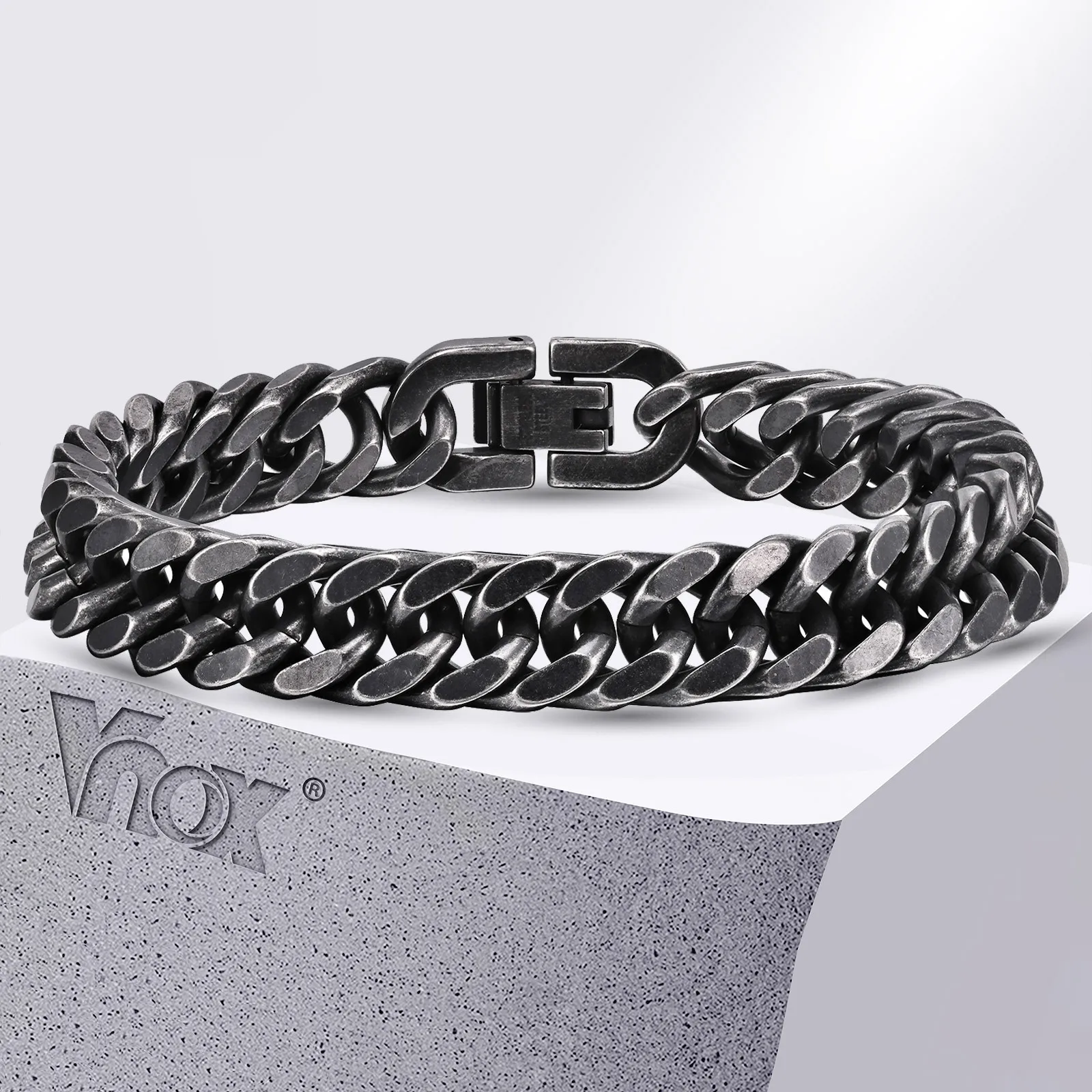 Vnox 8mm/12mm Braccialetti cubani in acciaio inossidabile pesante audace per uomini ragazzi, cinturino in metallo ossidato, gioielli con bracciale a catena punk rock