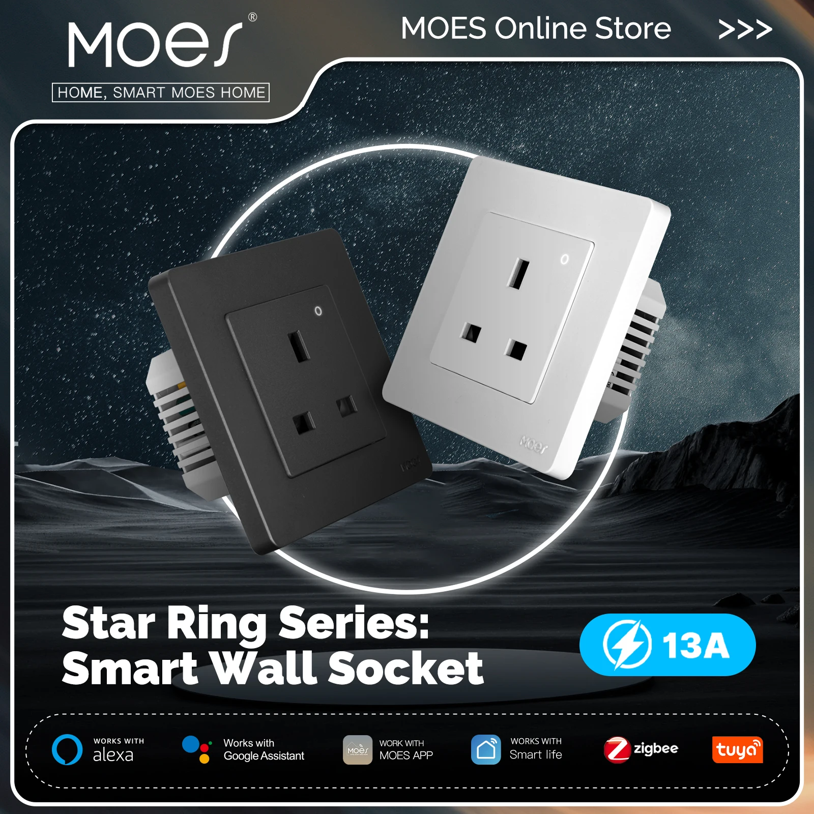 MOES Star Ring Tuya ZigBee Smart UK Steckdose Energie Monitor Anzeige App Fernbedienung Sprachsteuerung Alexa Google Home Image