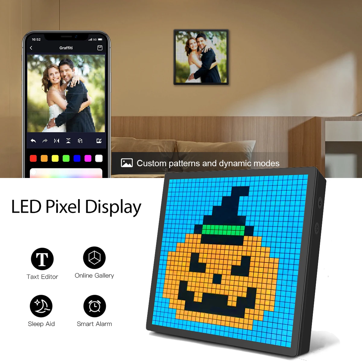 Neuer Typ Smart Programmierbare Matrix Pixel Bildschirm Bluetooth APP Steuerung USB RGB Graffiti Muster Text Display Gaming Room Decor Image