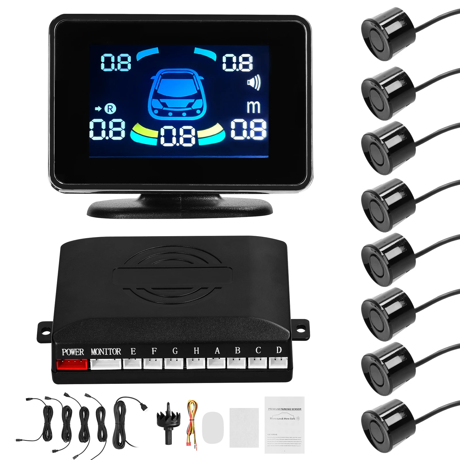 Parkplatz-Sensor, Rückfahrradarsystem, Unterstützung vorne und hinten, Tonwarnung/Summer mit 8-Parksensoren, Entfernungserkennung Image