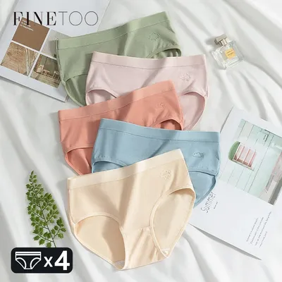 FINETOO 4 Teile/satz Baumwolle Dehnbare Höschen Sexy Low Taille frauen Dessous Atmungsaktive Feste Image