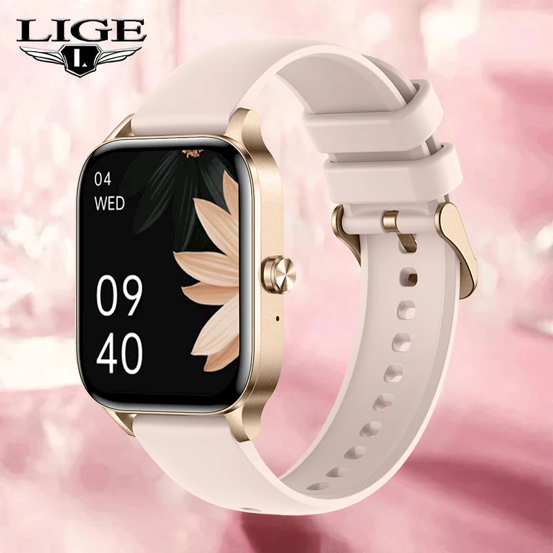 LIGE Fashion Smartwatch für Damen, 1,85 Zoll HD-Bildschirm, individuelles Zifferblatt, Damen-Gesundheitsmonitor, Uhr, Bluetooth-Anruf, Sport-Smartwatches Image