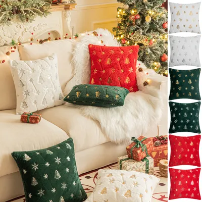 Quadratische Pailletten Weihnachten werfen Kissen bezüge Weihnachts baum Schneeflocke zottelige Image