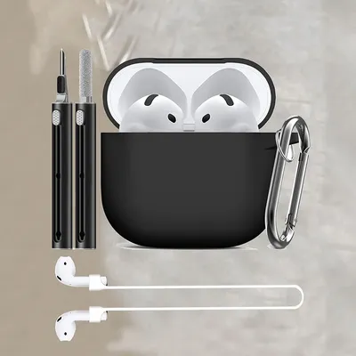 Für Apple AirPods 4, mit Reinigungsset, weiche Silikon-Schutzhülle für Damen und Herren, mit Anti-Verlust-Seil, rutschfest Image