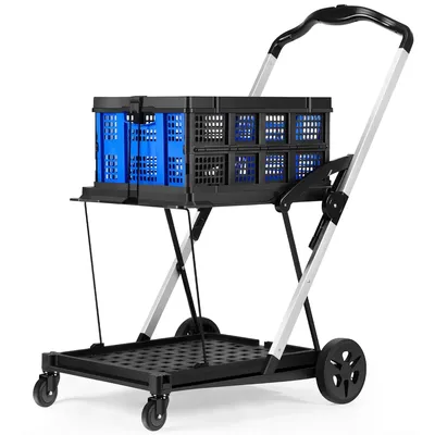 Folding Shopping Cart, Collapsible Shopping Cart with Wheels, Adjustable Foldable Portable Trolley,