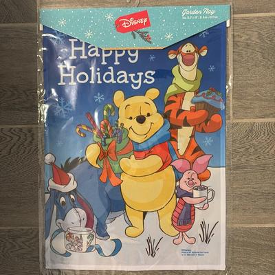 Disney Holiday | Disney Winnie The Pooh And Friends Happy Holidays Garden Flag New | Color: Blue/Yellow | Size: Os