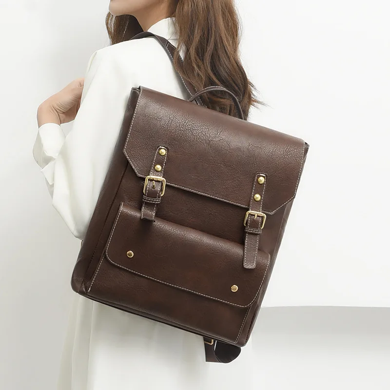 Femmes sac à dos en cuir PU hommes sac à dos Vintage Double dames sac à bandoulière grande capacité sac d'école sacs à dos sac à dos sac à dos