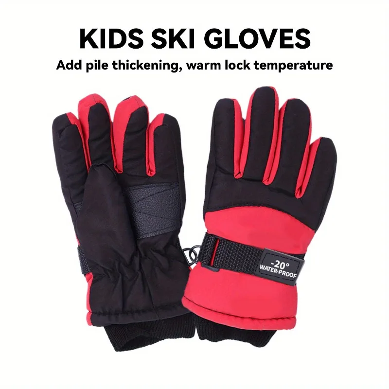 1 Paar Winter-Skihandschuhe für Kinder – verdickt, warm, rutschfester Griff, wasserdicht, maschinenwaschbar, Radfahren, Wandern, ab 3 Jahren Image
