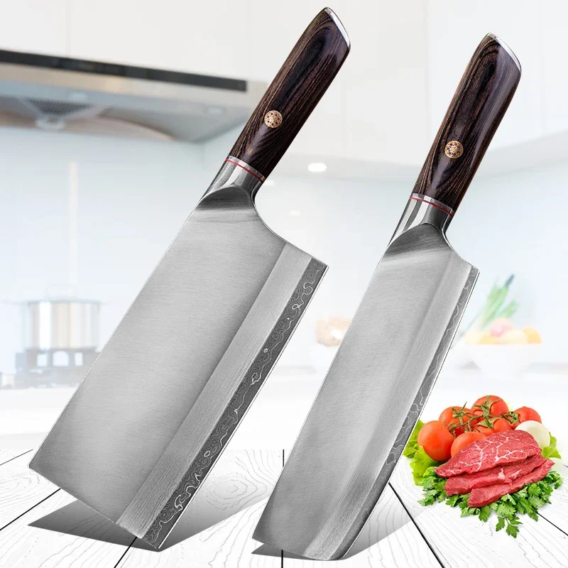7-8 Zoll Damaststahl Küchenmesser Chef Allzweckmesser Handgefertigter Holzgriff Slicing Bone Chopper Cleaver Kochmesser Image