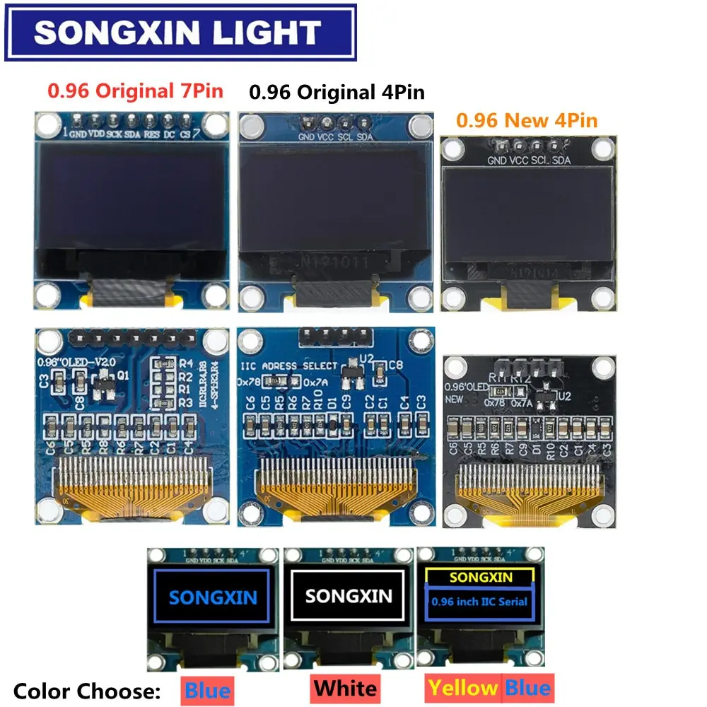 SAMIROB 0,96 Zoll OLED SSD1306 Weiß/Blau/Gelb 128X64 IIC I2C Serielles Displaymodul 12864 LCD-Bildschirmplatine für Arduino Image