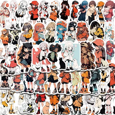 50PCS Mädchen Katze Druck Aufkleber Kawaii Kawaii Cartoon Photocard Graffiti Goldene Dekoration Image