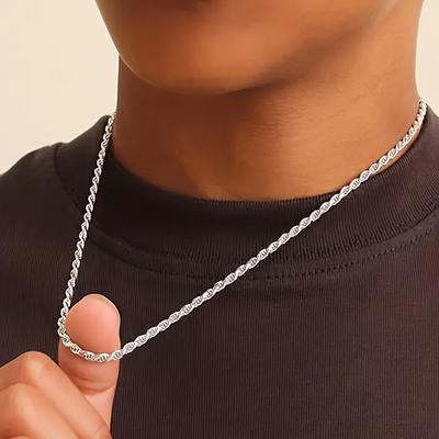 TEMU Festive 1pc Men's Fashion Twisted Rope Necklace - Stainless Steel - Party, Vacation, Gift - Daily Versatile Accessory Image