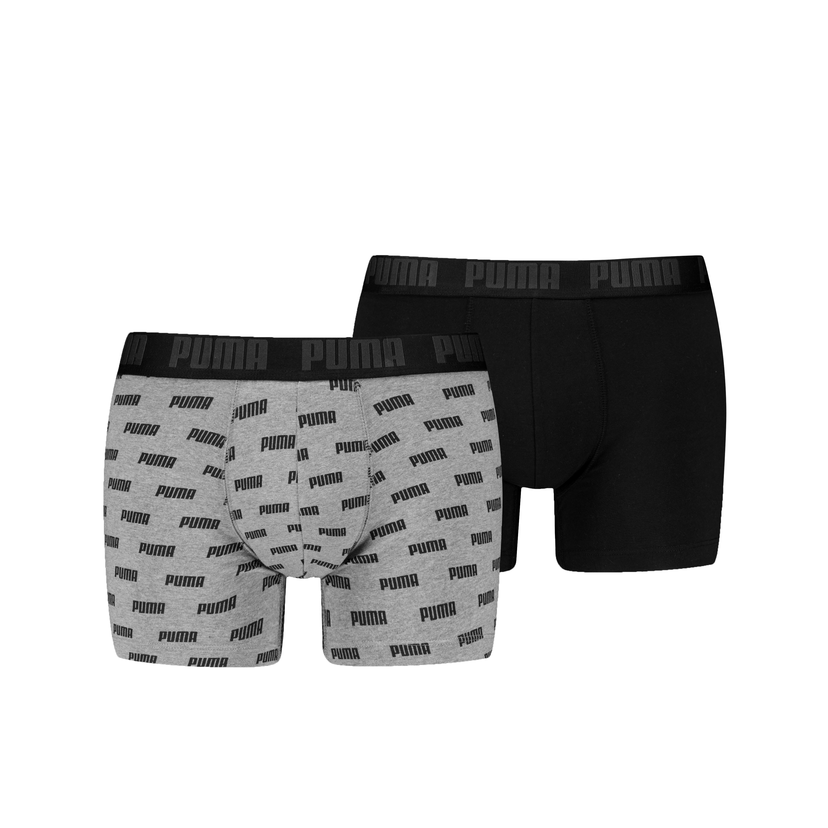 Boxer PUMA, Herren, Gr. L, grau (grau, meliert, bedruckt, schwarz), Jersey, Obermaterial: 95% Baumwolle, 5% Elasthan, bedruckt, unifarben mit Farbeinsatz, Unterhosen, mit Allover Puma Druck Image