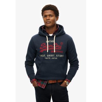 Kapuzensweatshirt SUPERDRY "SD-VL HERITAGE RELAXED HOOD", Herren, Gr. L, blau (trench navy), Jersey, Obermaterial: 55% Baumwolle, 45% Polyester, bedruckt, modisch, relaxed fit normal, ohne Ausschnitt, Langarm Rippbündchen, Sweatshirts Image