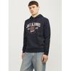 Kapuzensweatshirt JACK & JONES "JJELOGO SWEAT HOOD 2 COL 24/25 NOOS", Herren, Gr. S, blau (schwarz navy), angeraute Sweatware, Obermaterial: 70% Baumwolle, 30% Polyester, bedruckt, modisch, regular fit taillenbedeckt, ohne Ausschnitt, Langarm...