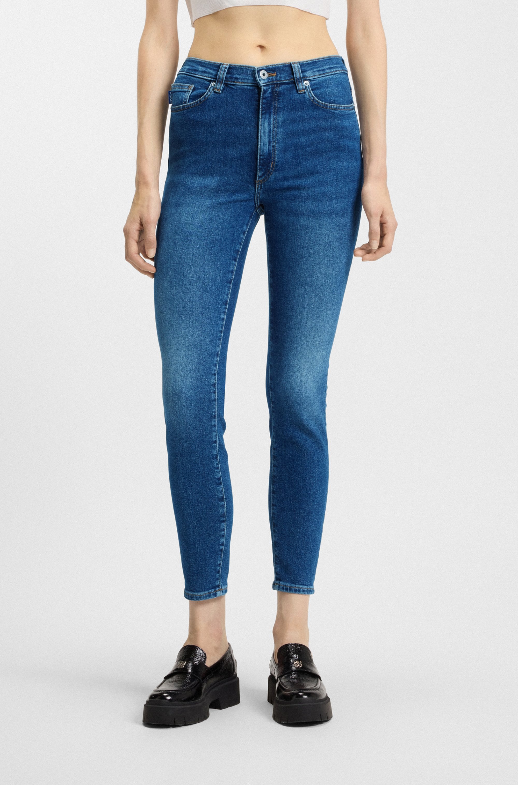 Skinny-fit-Jeans HUGO BLUE "Malu", Damen, Gr. 29, Länge 32, blau (medium blau 427), Jeans, Obermaterial: 98% Baumwolle, 2% Elasthan, unifarben, Basic, schmal lang, Jeans, Skinny Fit mit mittlerer Leibhöhe