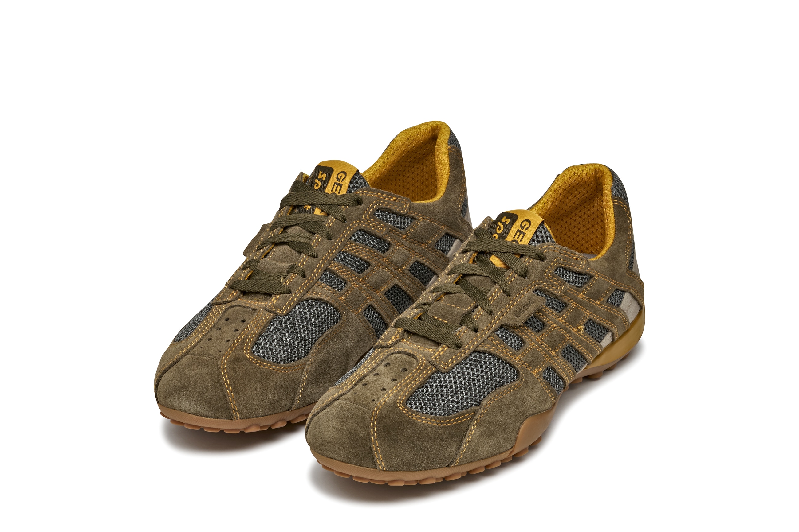 Schnürschuh GEOX "U SNAKE ORIGINAL", Herren, Gr. 39, grün (khaki, grau), Leder, Textil, Schuhe Schnürschuh, Schnürschuh, Freizeitschuh, Trekking Sneaker mit Lederinnensohle Image