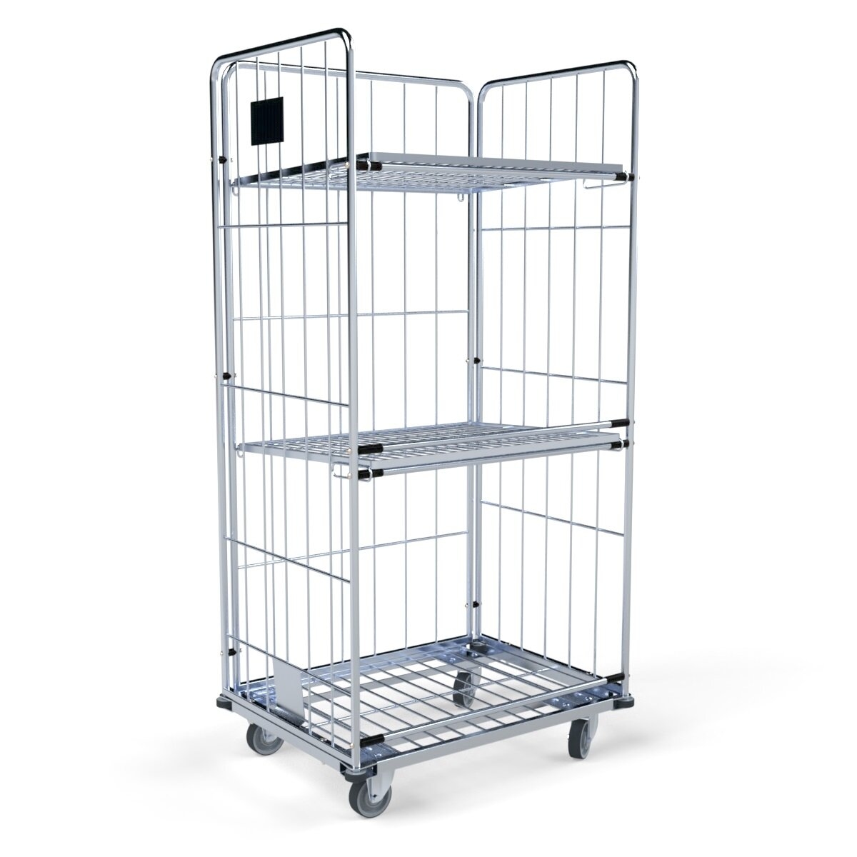 Wäschecontainer 1590mm, 940x560KU, 4-seitig, kurze Vorderwand, 2Zwischenböden klappbar, 1Kleiderstange, Holz Image