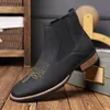 Retro Chelsea Stiefel Herren Schuhe PU Braun Stickerei Business Casual Britischer Stil Street Urban