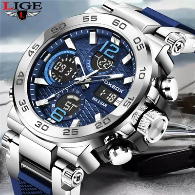 LIGE Neue Uhren Für Männer 50M Wasserdichte Uhr Alarm reloj hombre LCD Dual Display Armbanduhr Quarz Militär Sport Herren uhr