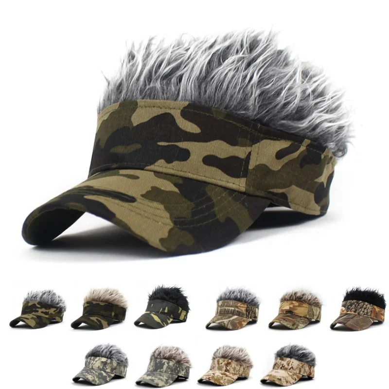 Männer Baseball Kappe Mit Spikes Haare Perücke Unisex Gefälschte Perücken Hip Hop Sonnenhut Outdoor Armee Grün Camouflage Print Dschungel Sonnenschirm Visier