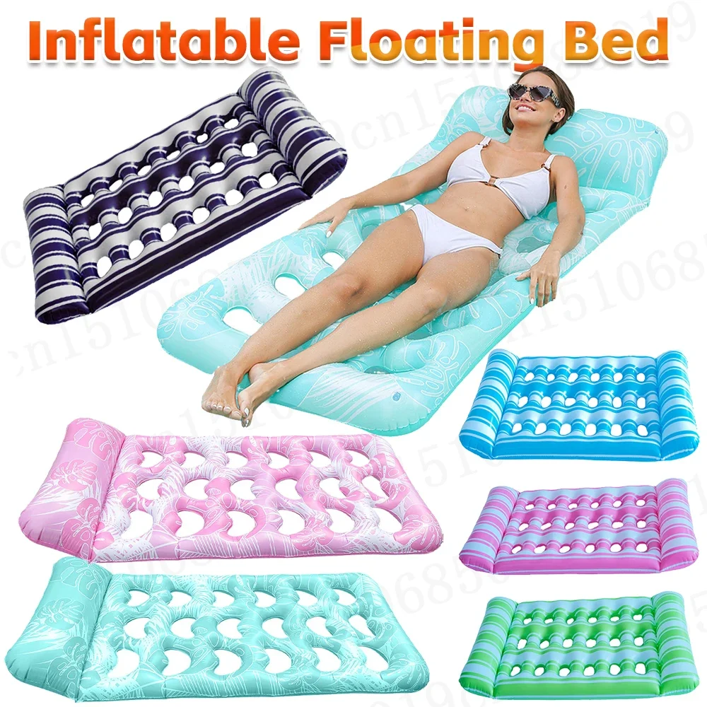Aufblasbares schwimmendes Bett mit Kopfstütze PVC schwimmende Liege Pool Luft matratze für Schwimmbad Strand Erwachsenen Wasser Schlaf bett Image
