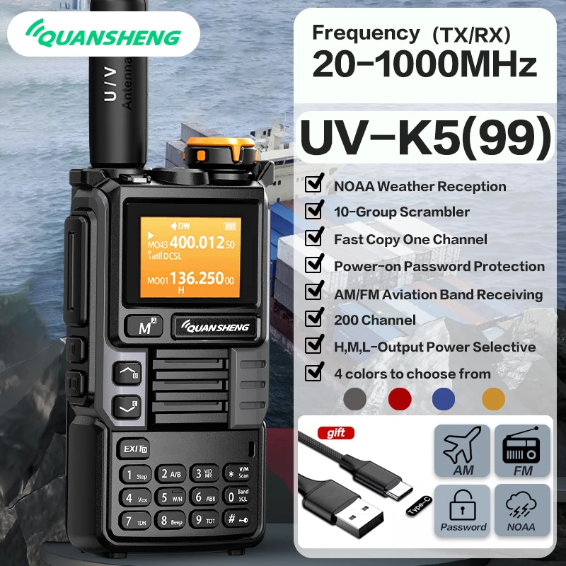 Quan sheng UV-K6 walkie talkie 5w air band radio tyep c ladung uhf vhf dtmf fm scrambler noaa drahtlose frequenz zwei wege cb radio Image