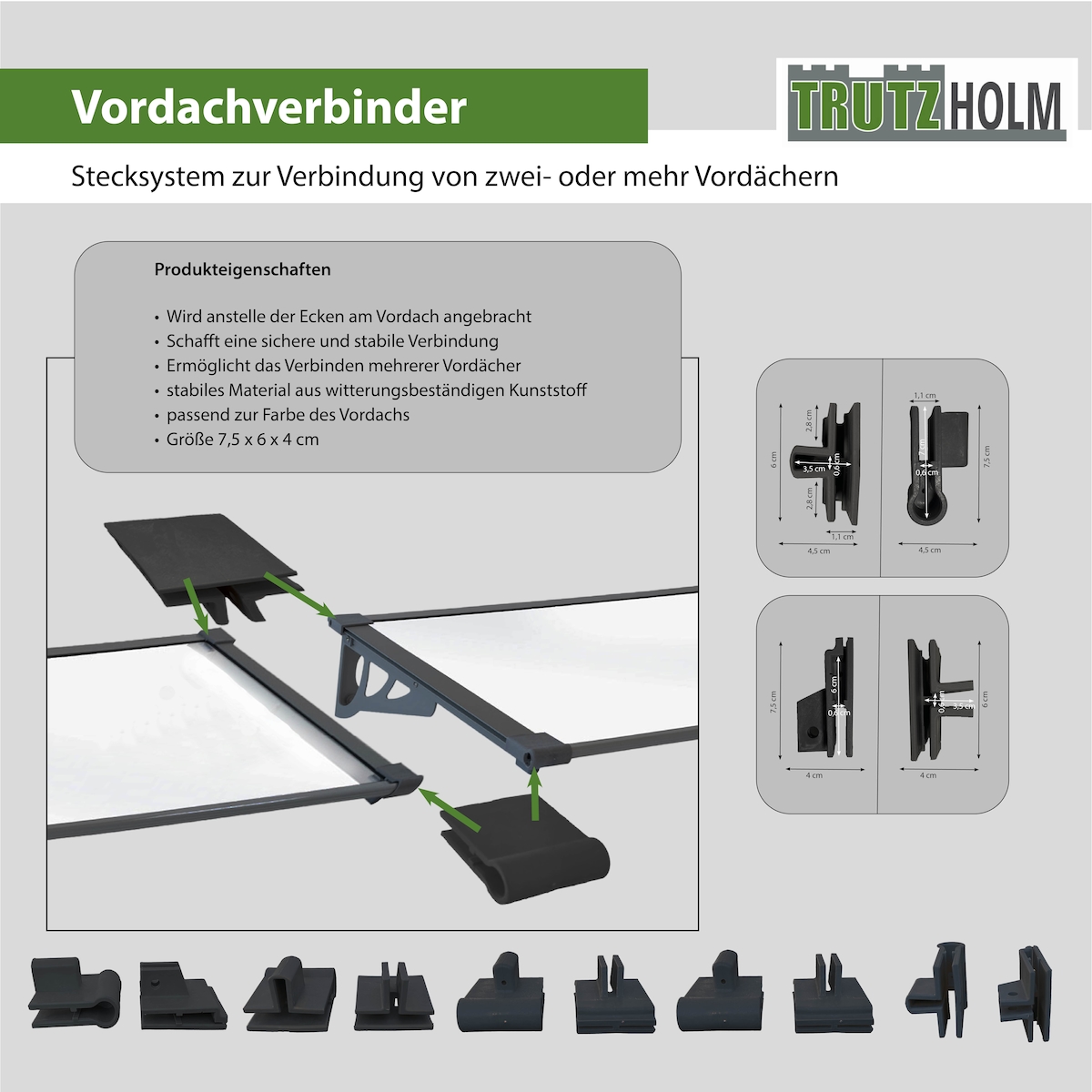 Baumarktplus Vordach Alu II 145 x 90 cm schwarz Haustürdach Haustür Pultvordach Kunststoff Image