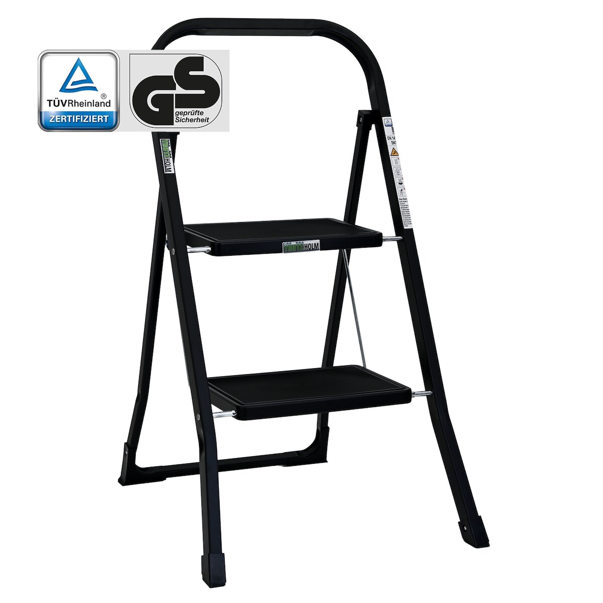 Baumarktplus Trittleiter 2 Stufen klappbar TÜV/GS 150 kg Anti-Rutsch Haushaltsleiter Klapptritt Leiter in schwarz Image